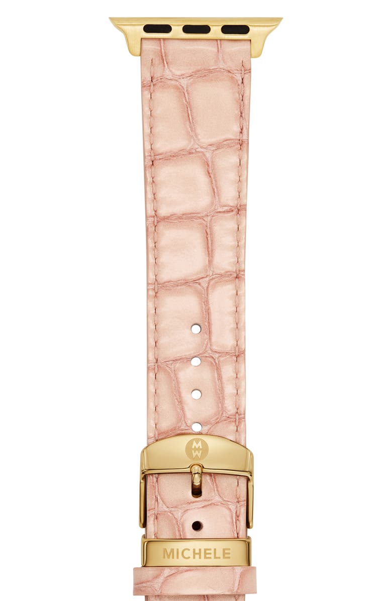 MICHELE Croc Embossed Leather 20mm Apple Watch<sup>®</sup> Watchband, Main, color, Pink