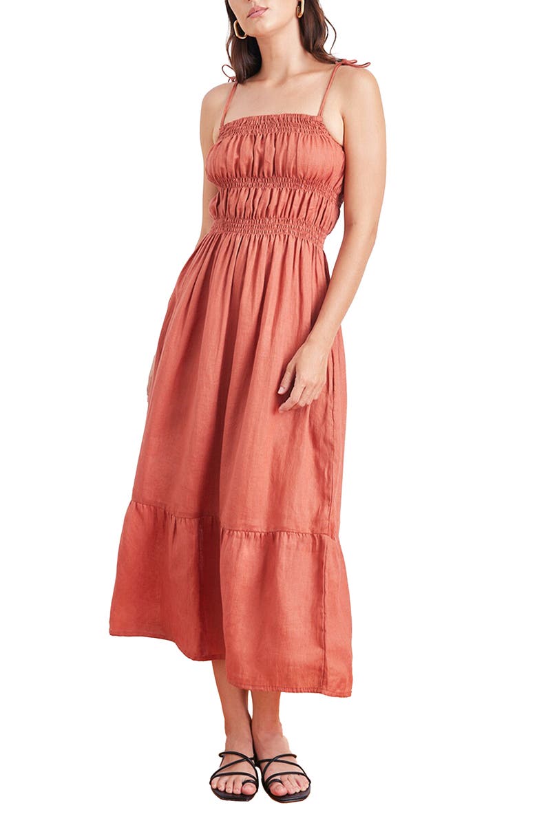 Paneros Clothing Emilia Linen Midi Dress, Main, color, Terracotta