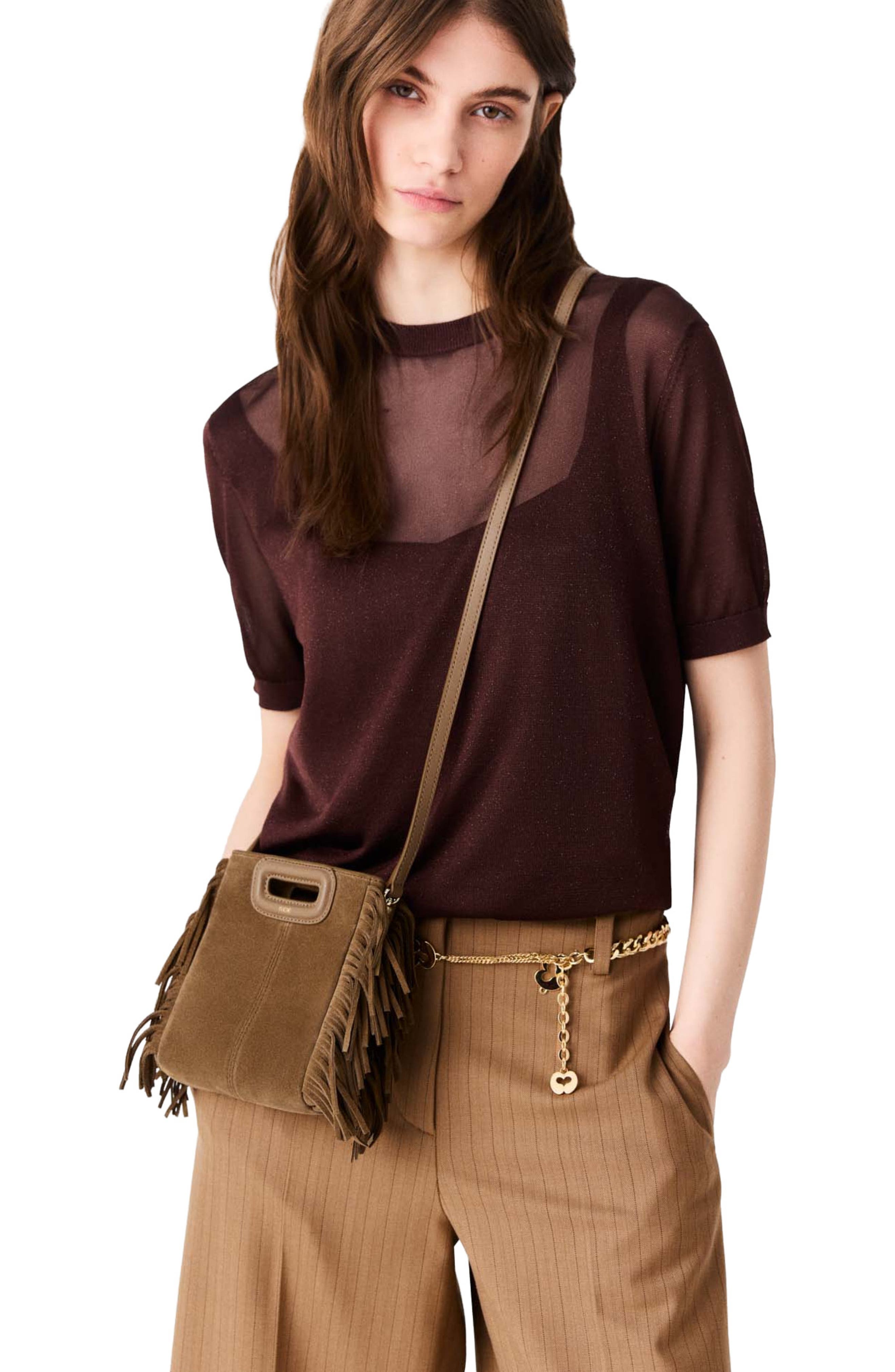 M mini bag in suede leather, Alternate, color, Camel