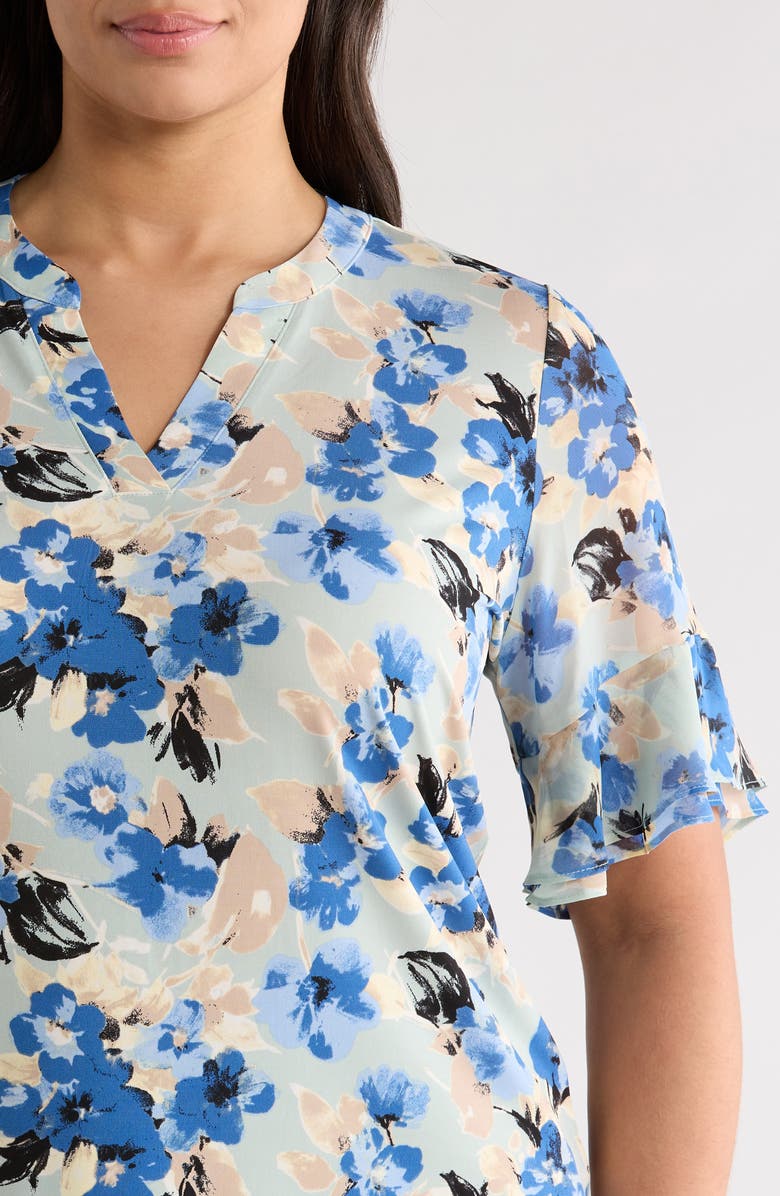 AK ANNE KLEIN Floral Ruffle Sleeve Top, Alternate, color, 