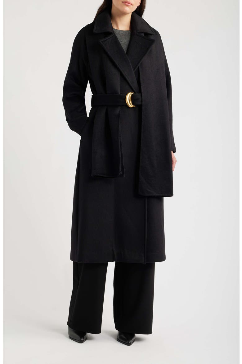 Belted Scarf Coat, Main, color, BLACK