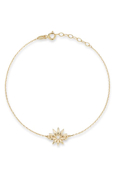 14K Yellow Gold Diamond Flower Bracelet