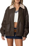 EDIKTED Ann Oversize Faux Leather Jacket with Faux Shearling Collar