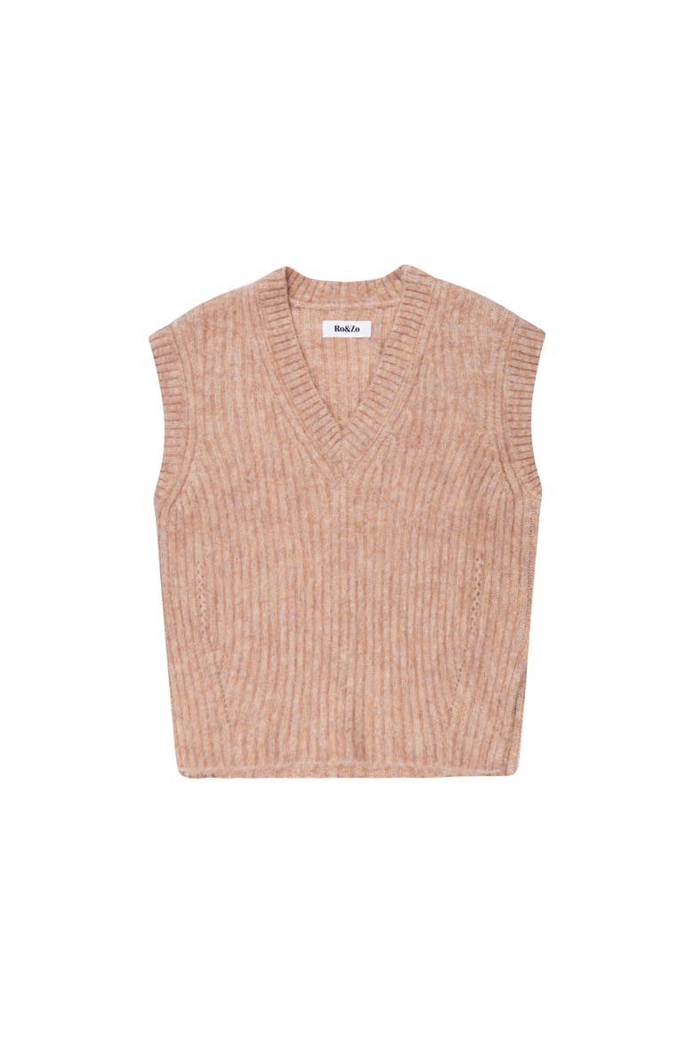 Knit V-Neck Vest Jumper, Alternate, color, Caramel