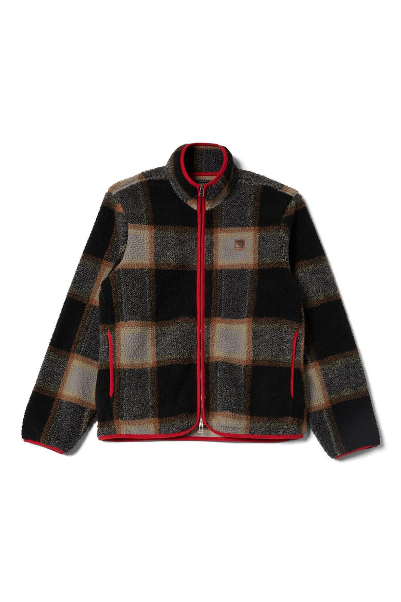 Buffalo Plaid Fleece Zip-Up Jacket, Alternate, color, BLACK/ CREAM