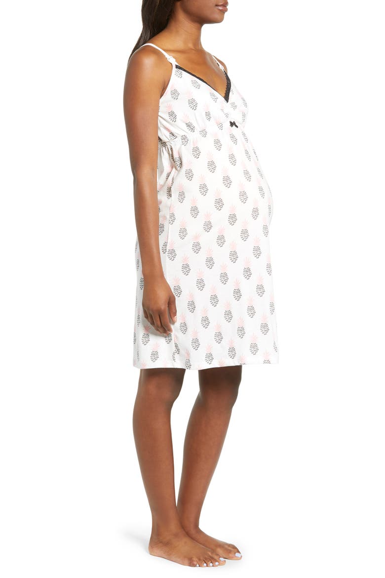 Pineapple Print Maternity/Nursing Chemise, Alternate, color, PINEAPPLE PRINT