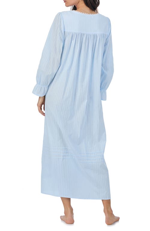 Shop Eileen West Long Sleeve Cotton Dobby Nightgown In Blue