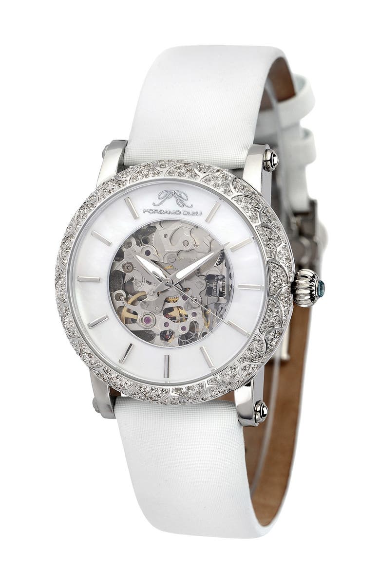 PORSAMO BLEU Women's Liza Topaz Stone Automatic Watch, 38mm x 44mm, Main, color, Silver White