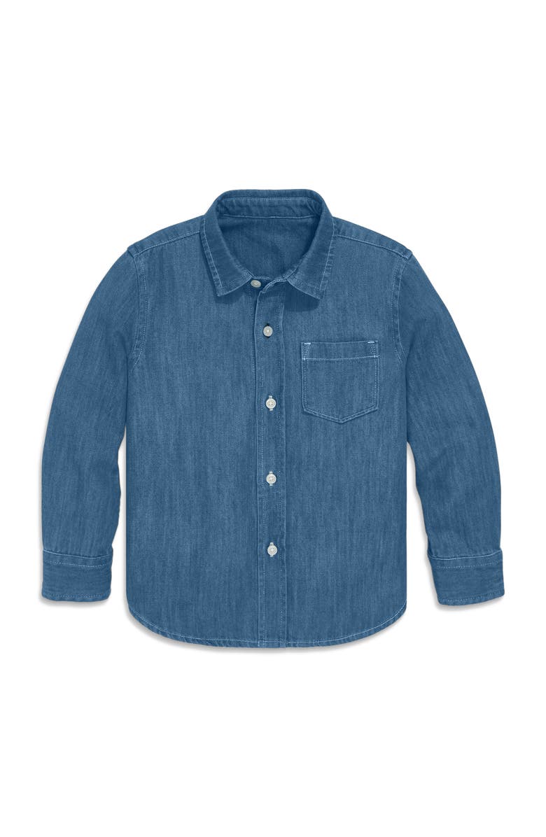 Primary Kids Long Sleeve Button Down In Chambray, Main, color, Classic Chambray