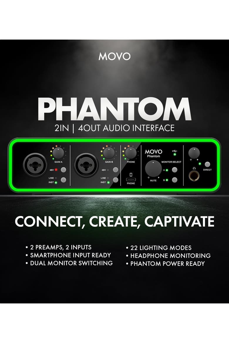 Phantom Dual Channel USB/USB-C Audio Interface, Alternate, color, Black