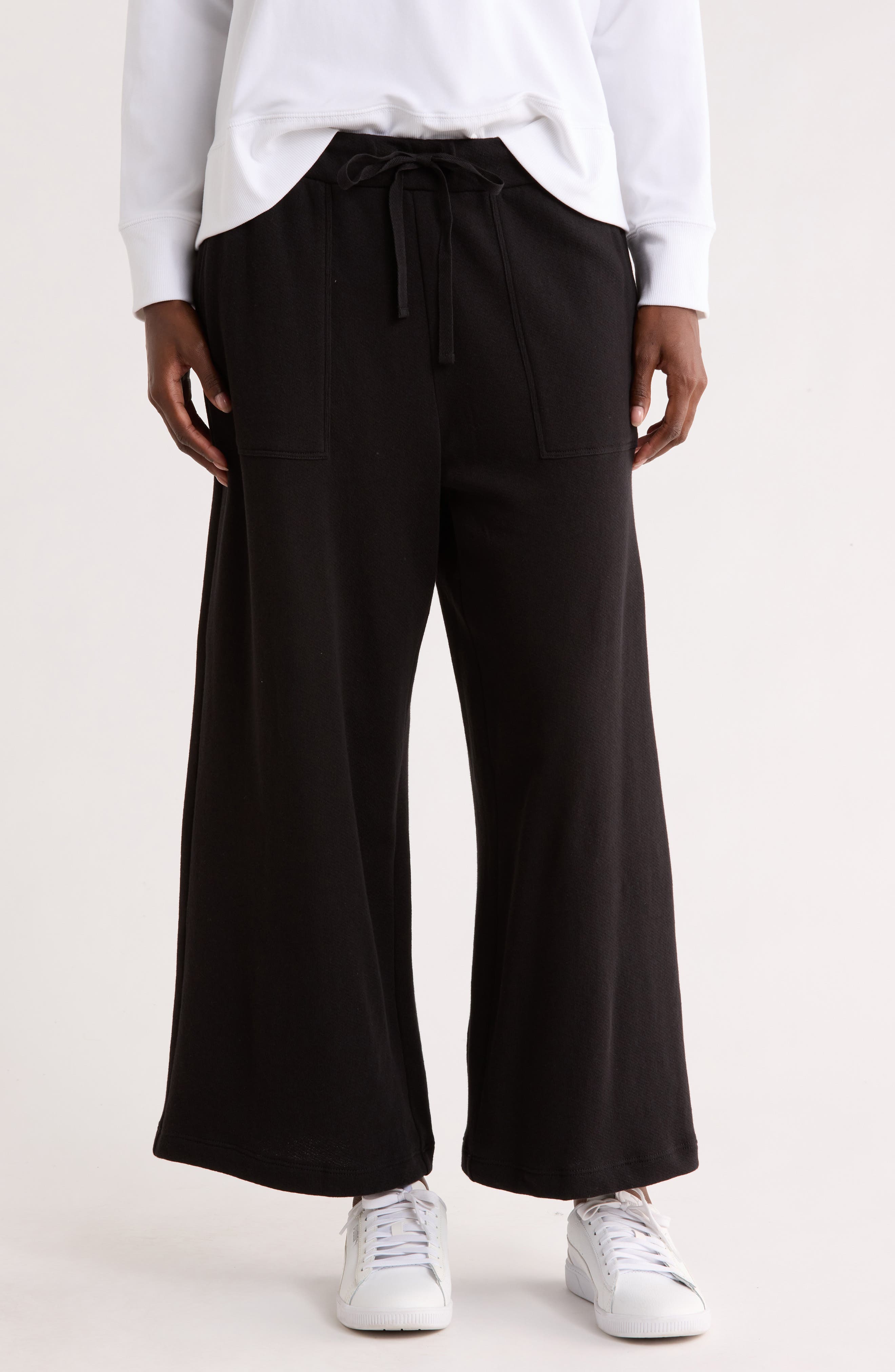 Eileen Fisher Organic Cotton French Terry Crop Wide Leg Pants