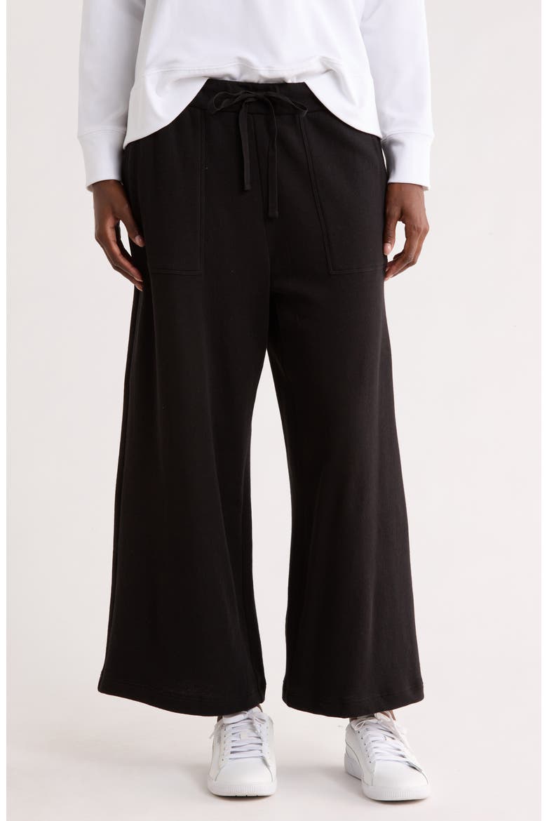 Organic Cotton French Terry Crop Wide Leg Pants, Main, color, BLACK