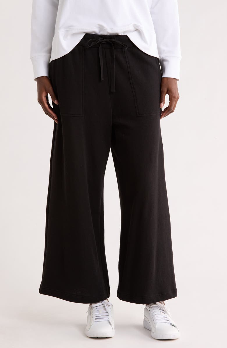Eileen Fisher Organic Cotton French Terry Crop Wide Leg Pants, Main, color, Black
