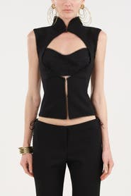 Nocturne Braid-Trim Bustier Top with Built-In Bra