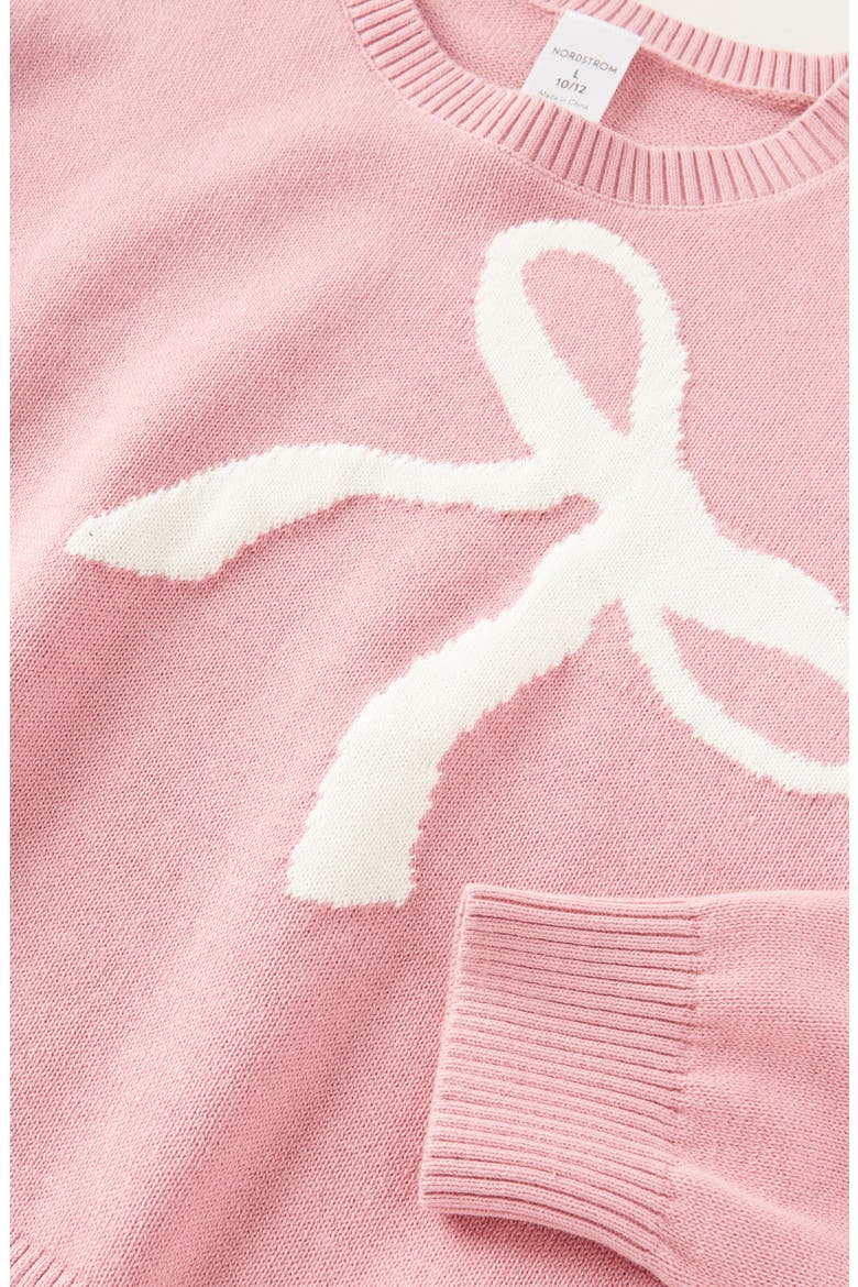 Kids' Intarsia Crewneck Sweater, Alternate, color, PINK PRINCE BOW FLOW