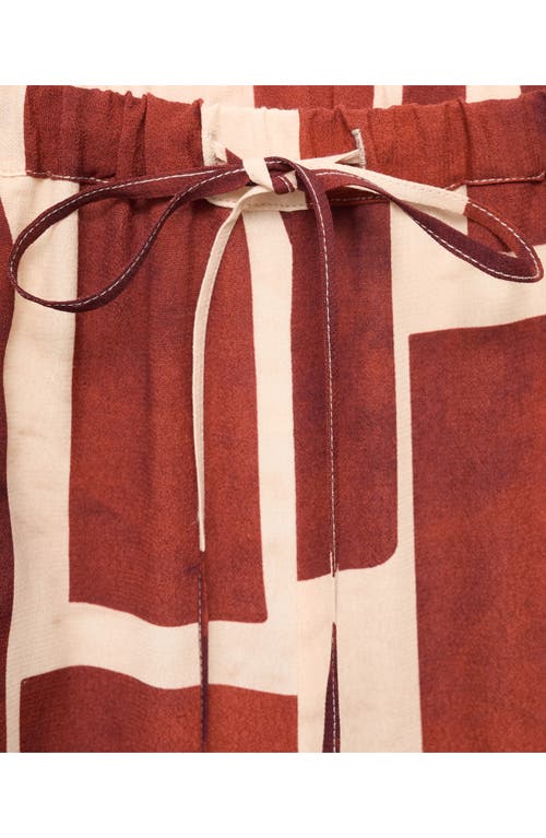 Mango Geometric Print Wide Leg Drawstring Pants In Brown