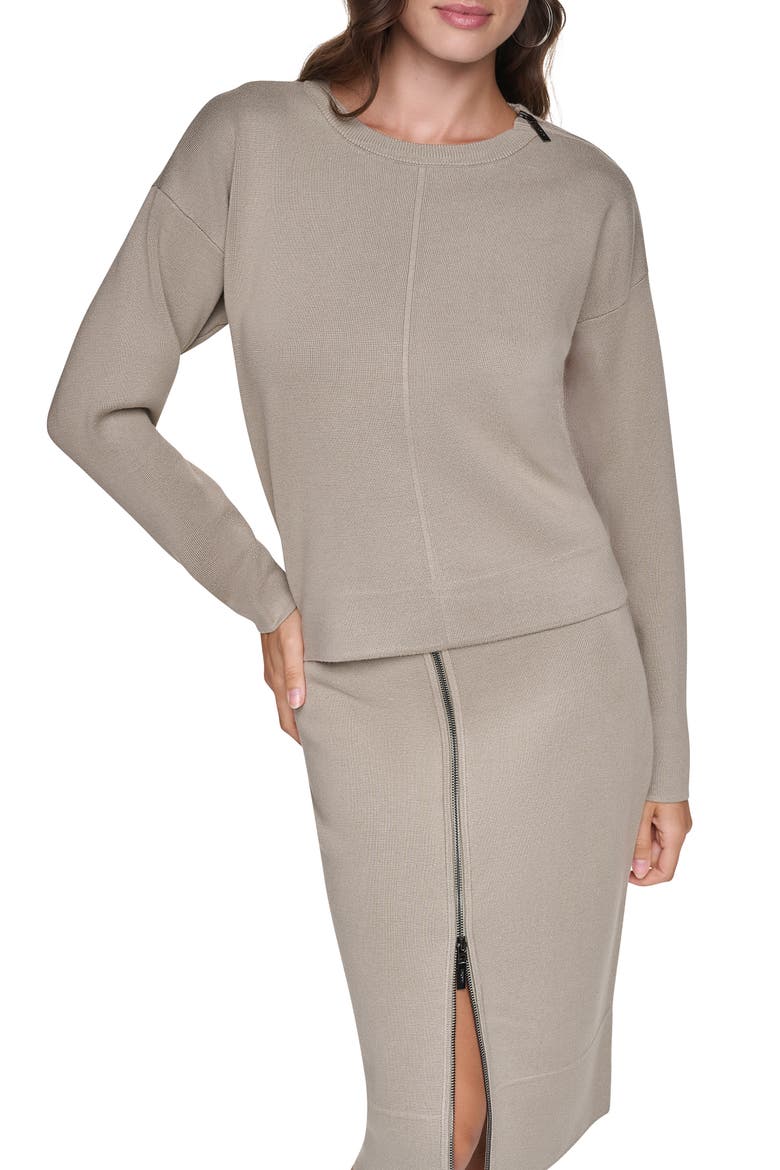 Zip Shoulder Crewneck Sweater, Main, color, PUTTY