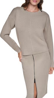 DKNY Zip Shoulder Crewneck Sweater