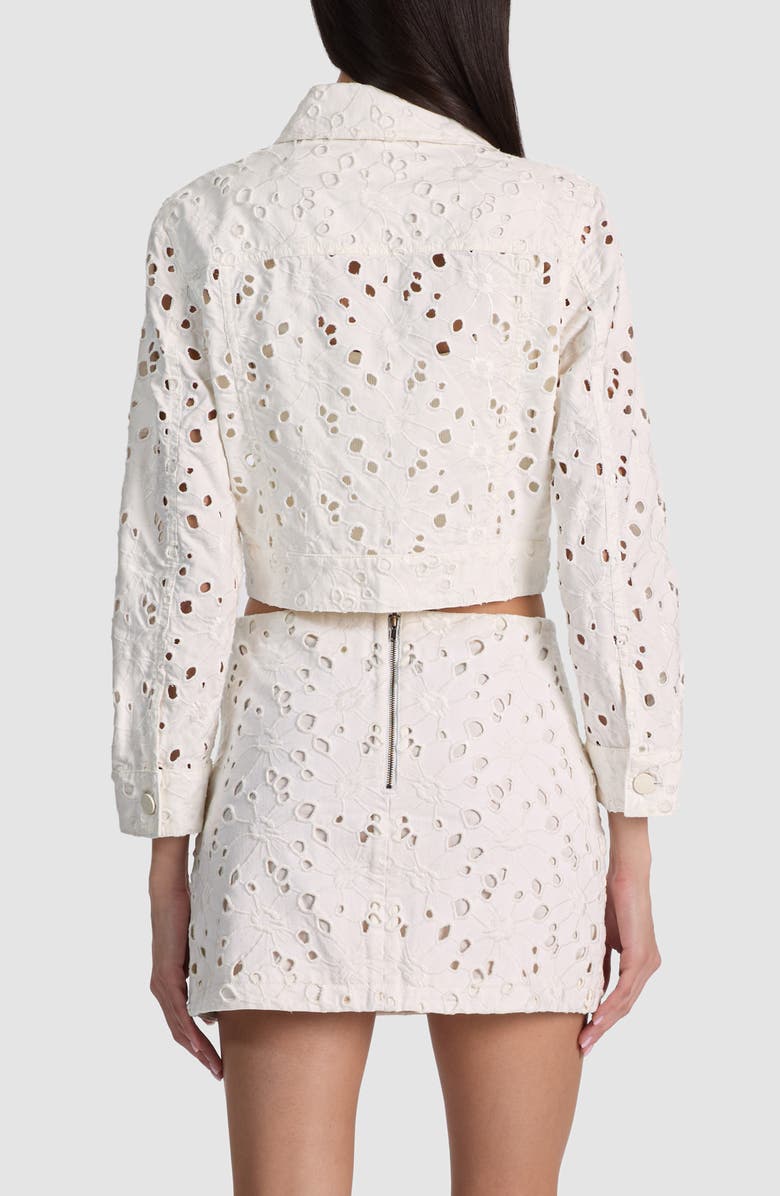 Alice + Olivia Chloe Eyelet Embroidered Denim Jacket, Alternate, color, Off White