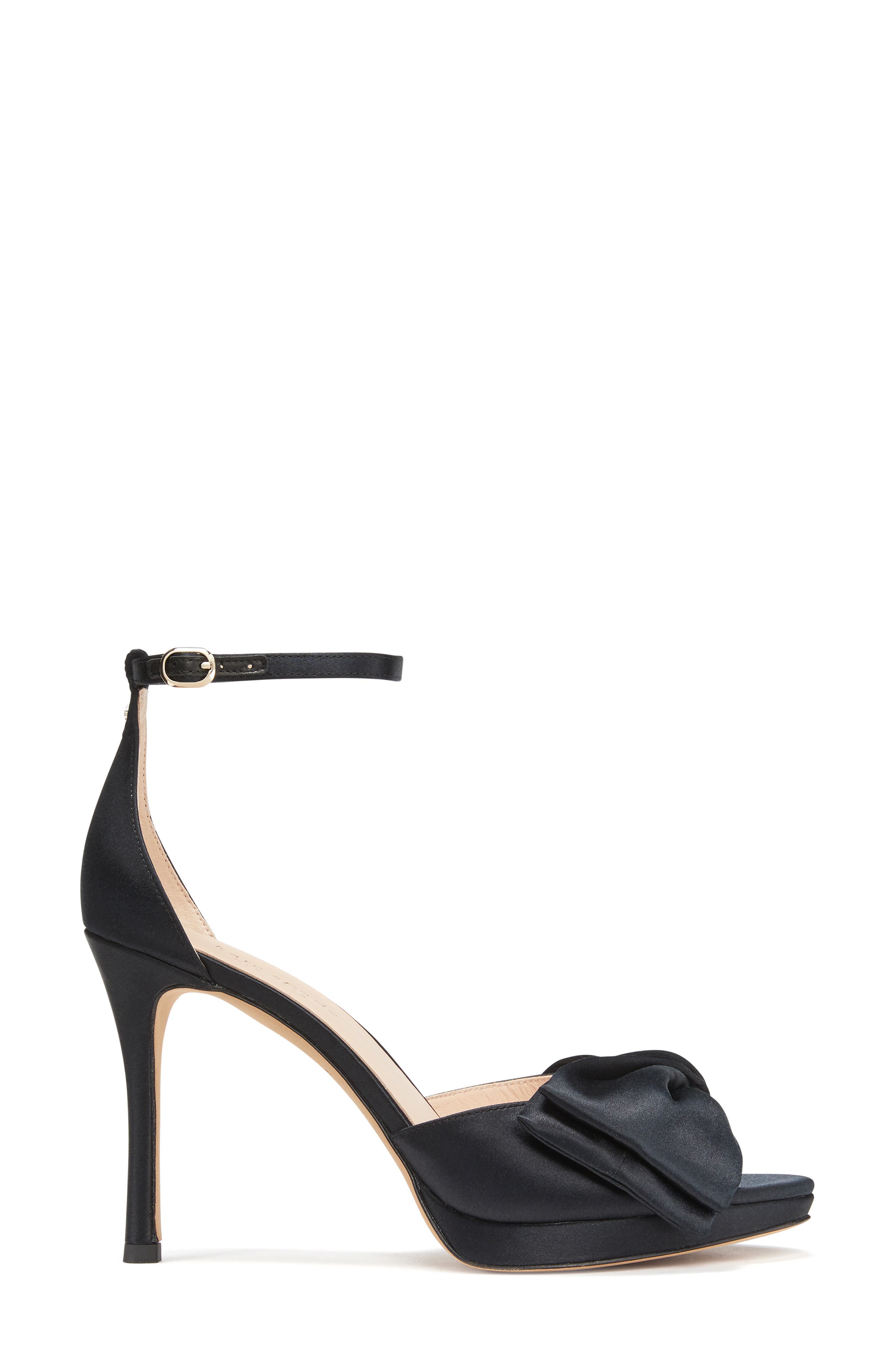 Kate Spade New York bow ankle strap sandal, Alternate, color, Black Fabric