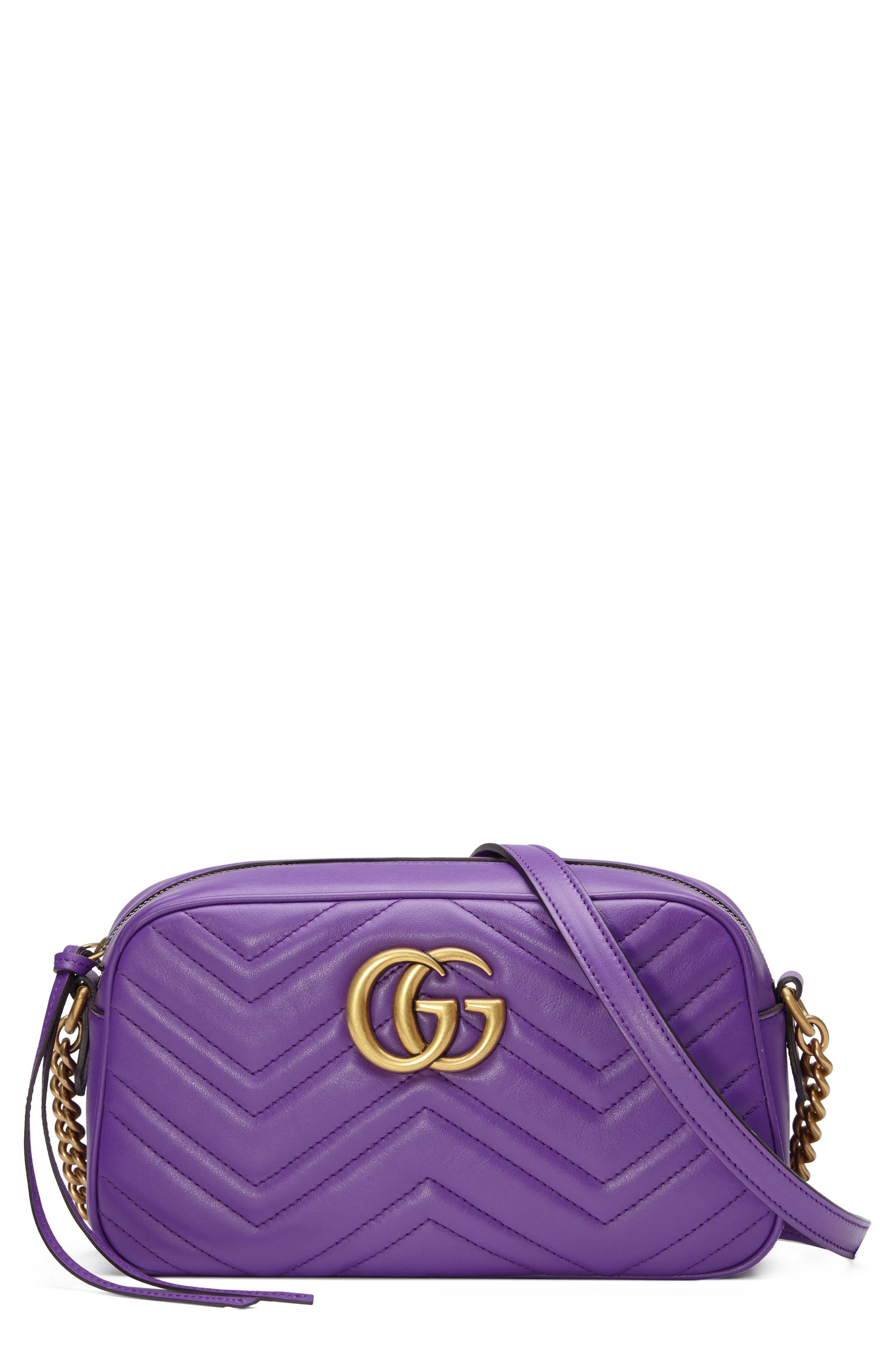 Small GG 2.0 Matelassé Leather Camera Bag, Main, color, PURPLE/ PURPLE