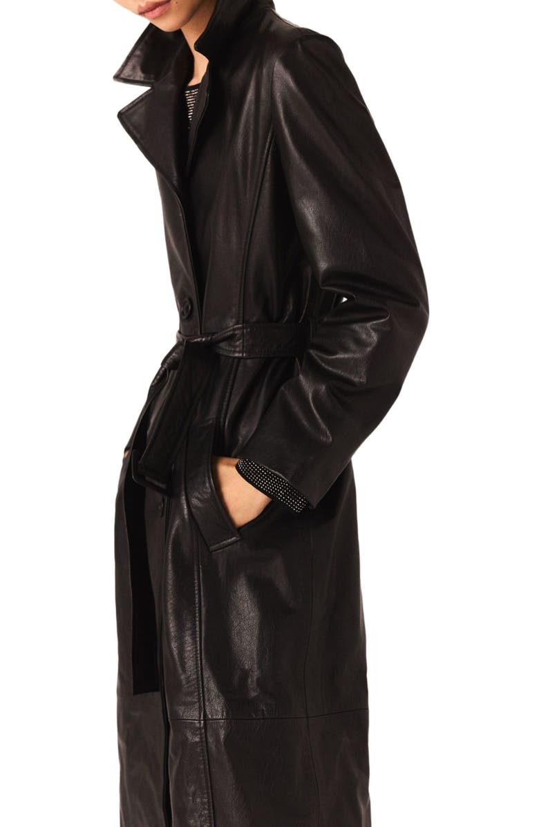 maje Long leather trench coat, Alternate, color, Black