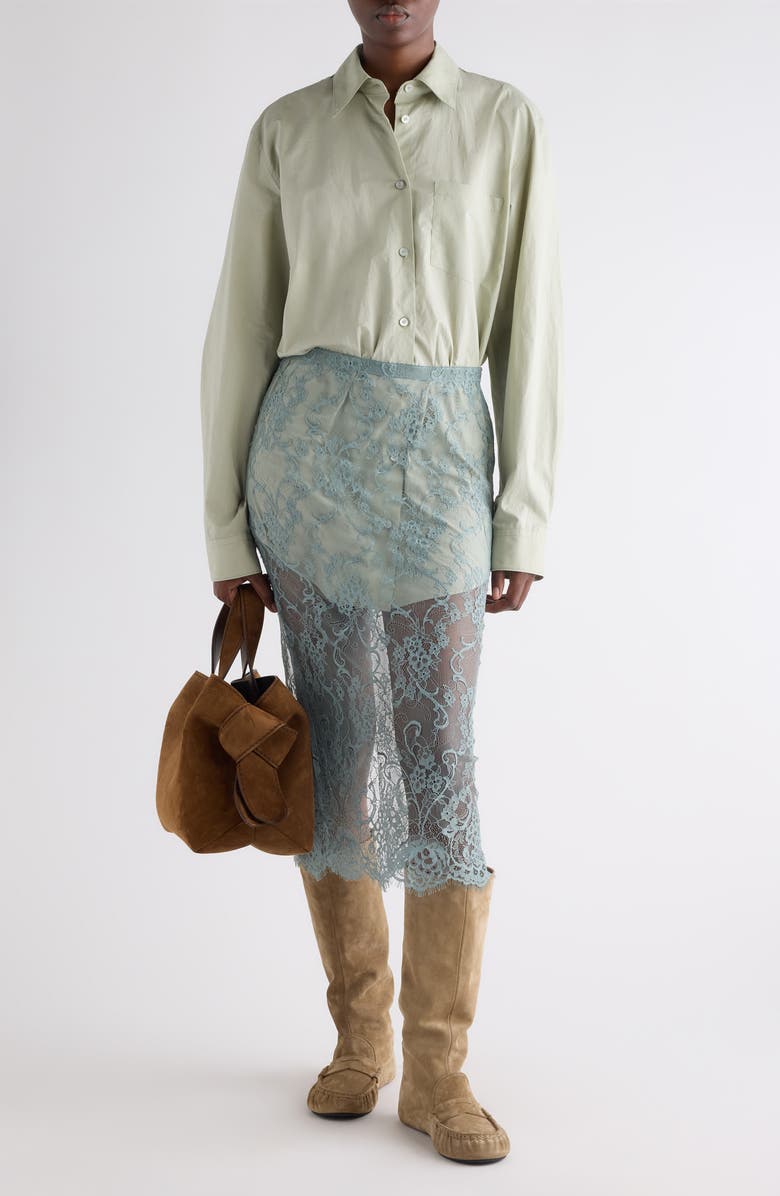 Acne Studios Mixed Media Long Sleeve Shirtdress, Alternate, color, Eucalyptus Green