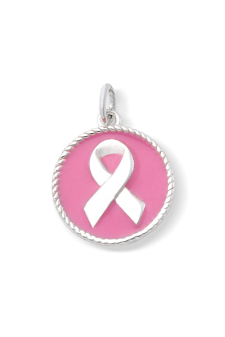 Sterling Silver & Enamel Awareness Ribbon Pendant, Main, color, PINK