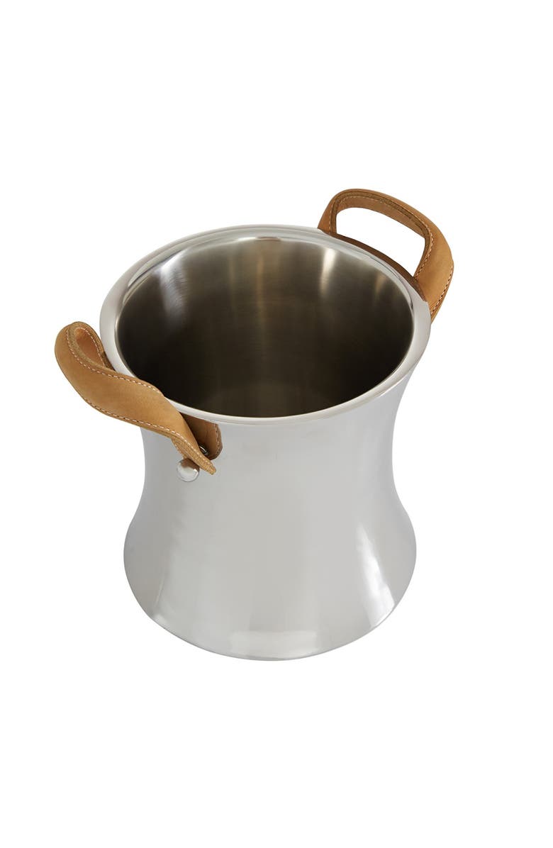 WILLOW ROW Single Bottle Ice Bucket with Leather Strap HandlesChampagneSilver Stainless Steel, Alternate, color,