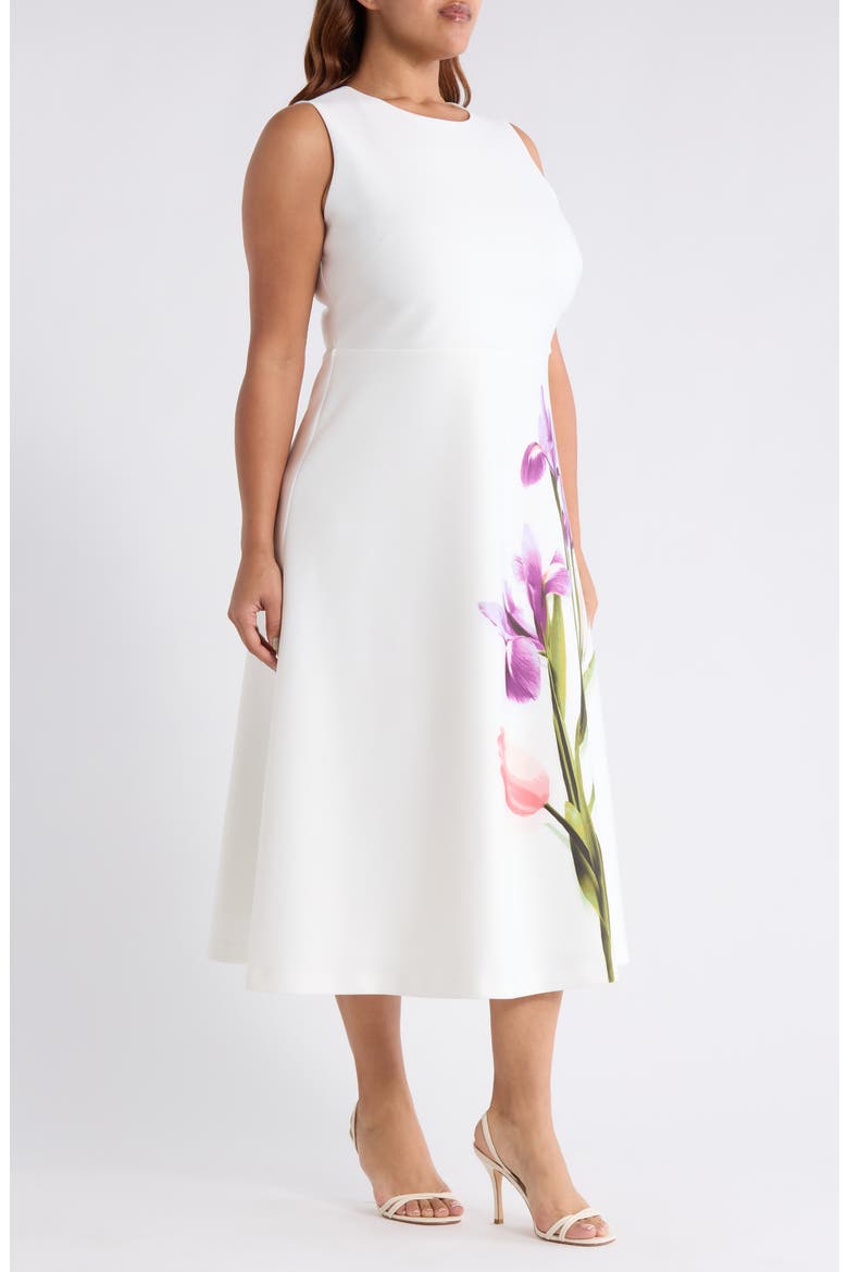 Placement Print Sleeveless Midi Dress, Alternate, color, WHITE DOVE MULTI