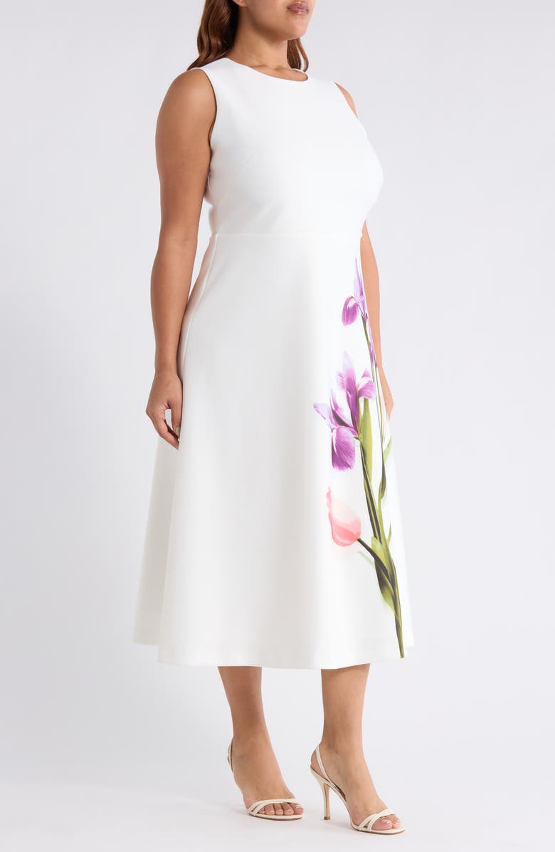 Anne Klein Placement Print Sleeveless Midi Dress, Alternate, color, White Dove Multi