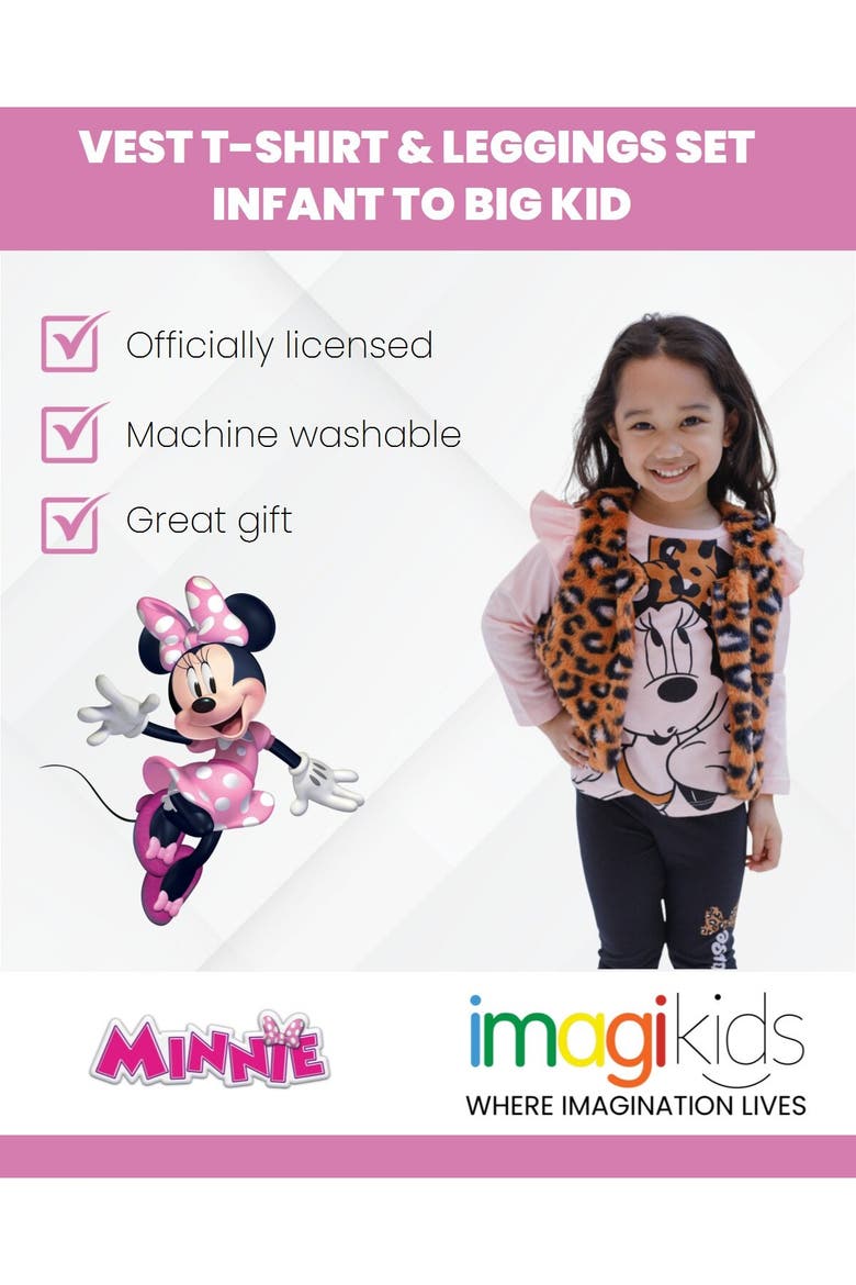 Minnie Mouse Faux Fur Vest Tee and Leggings Set, Alternate, color, Minnie Pink Leopard
