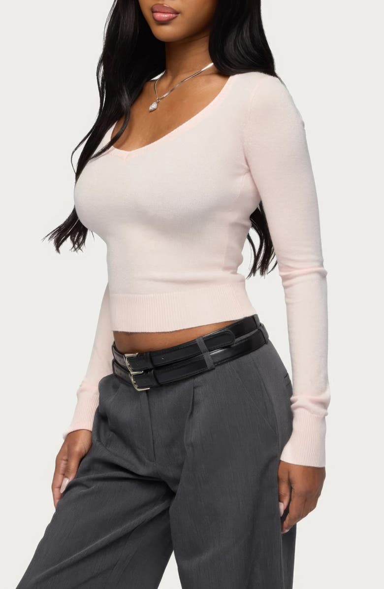 EDIKTED Mercedes Knit V-Neck Crop Top, Alternate, color, Light-Pink