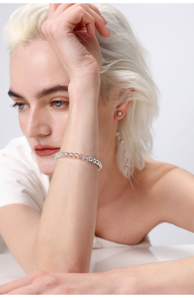 Classicharms FrostLily Clear Crystal and Bead Bolo Bracelet, Alternate, color, Silver