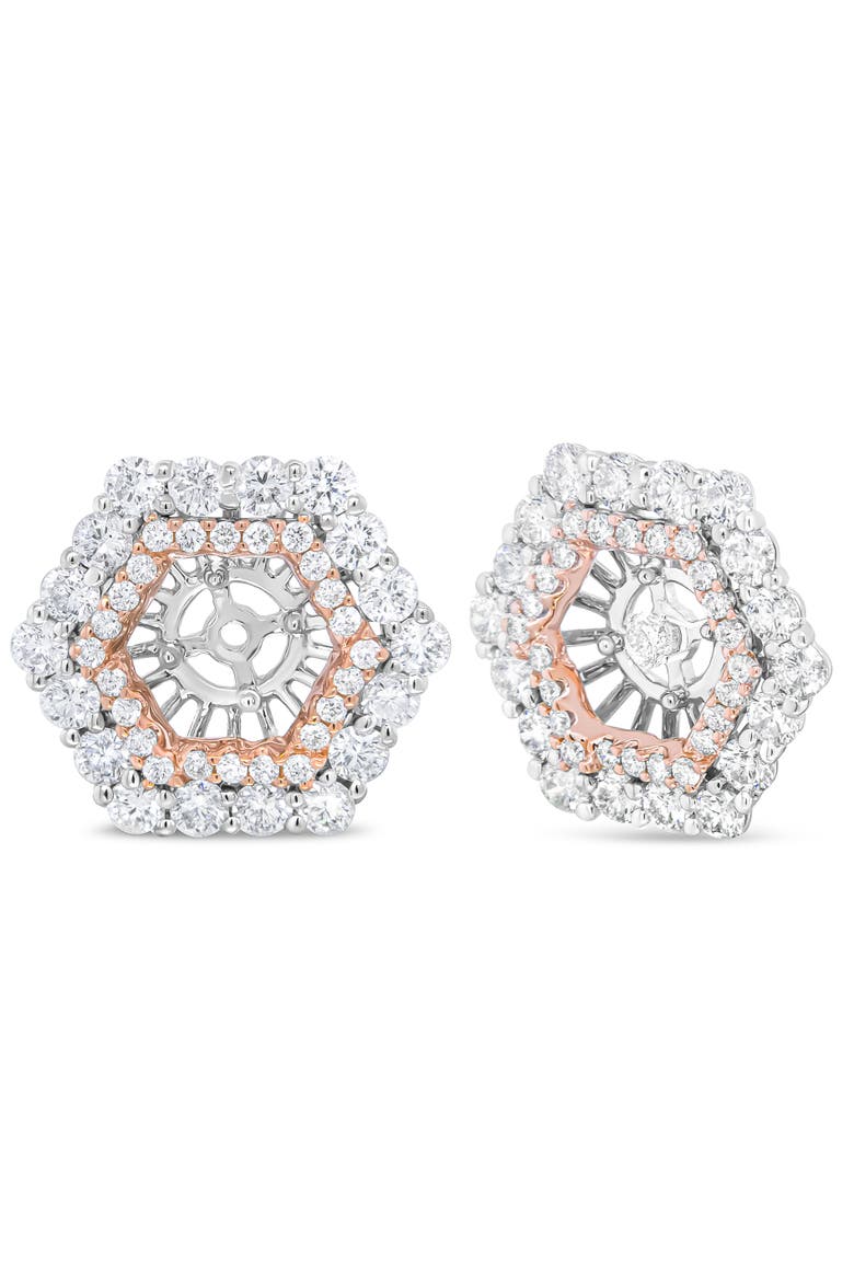 14K Two Tone Gold 1 7/8 Cttw Diamond Double Halo Earring Jacket, Alternate, color, White