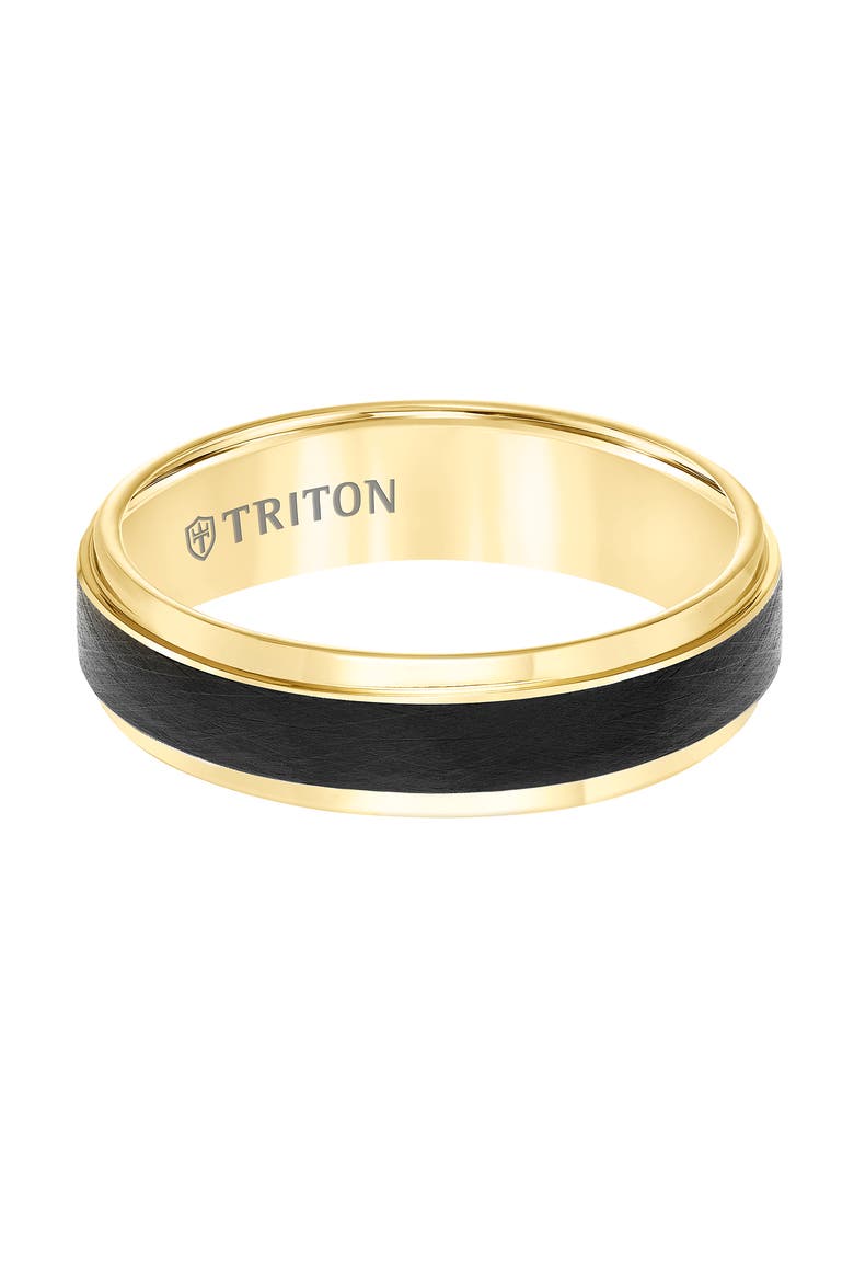 6MM Tungsten Carbide Ring with Black Crystalline Center and Bevel Edge, Alternate, color, Metallic Gold