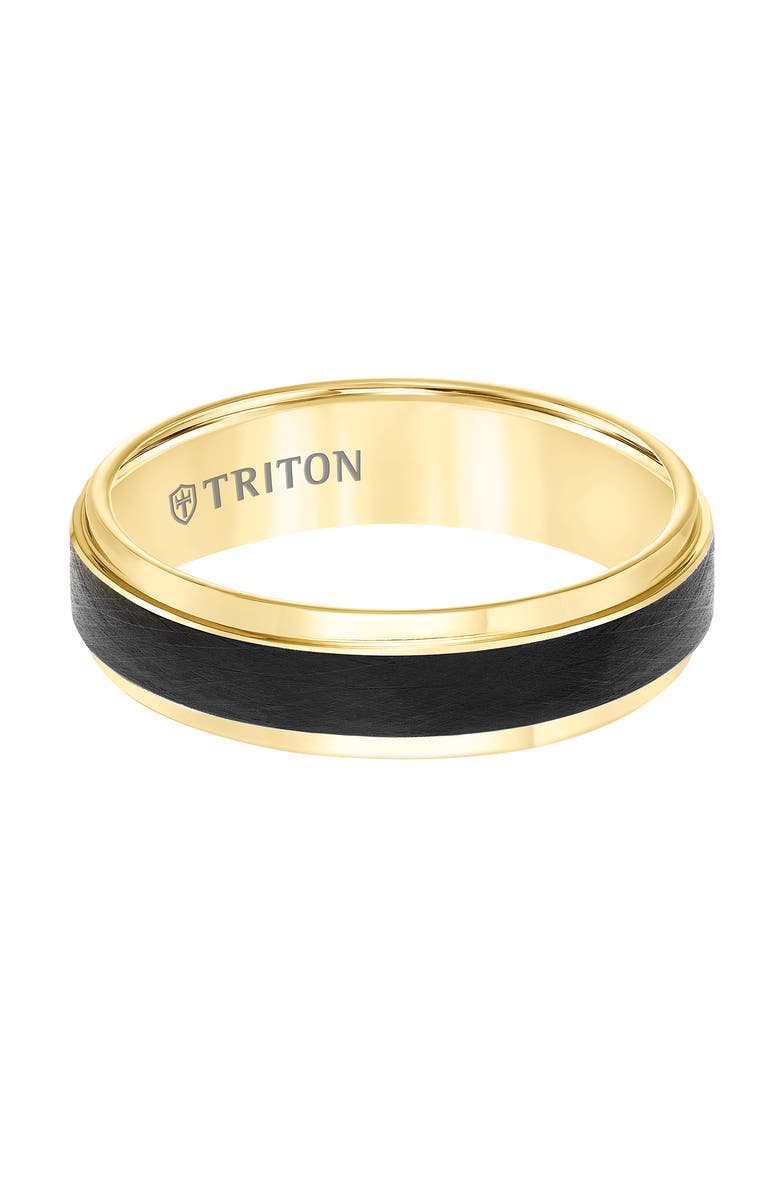 Triton 6MM Tungsten Carbide Ring with Black Crystalline Center and Bevel Edge, Alternate, color, 