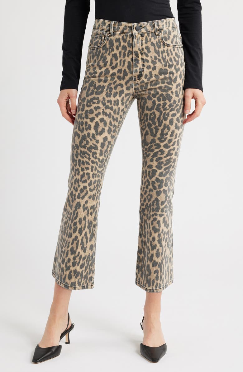 Good American Good Standard Leopard Print Kick Flare Jeans, Main, color, Lucky Leopard001