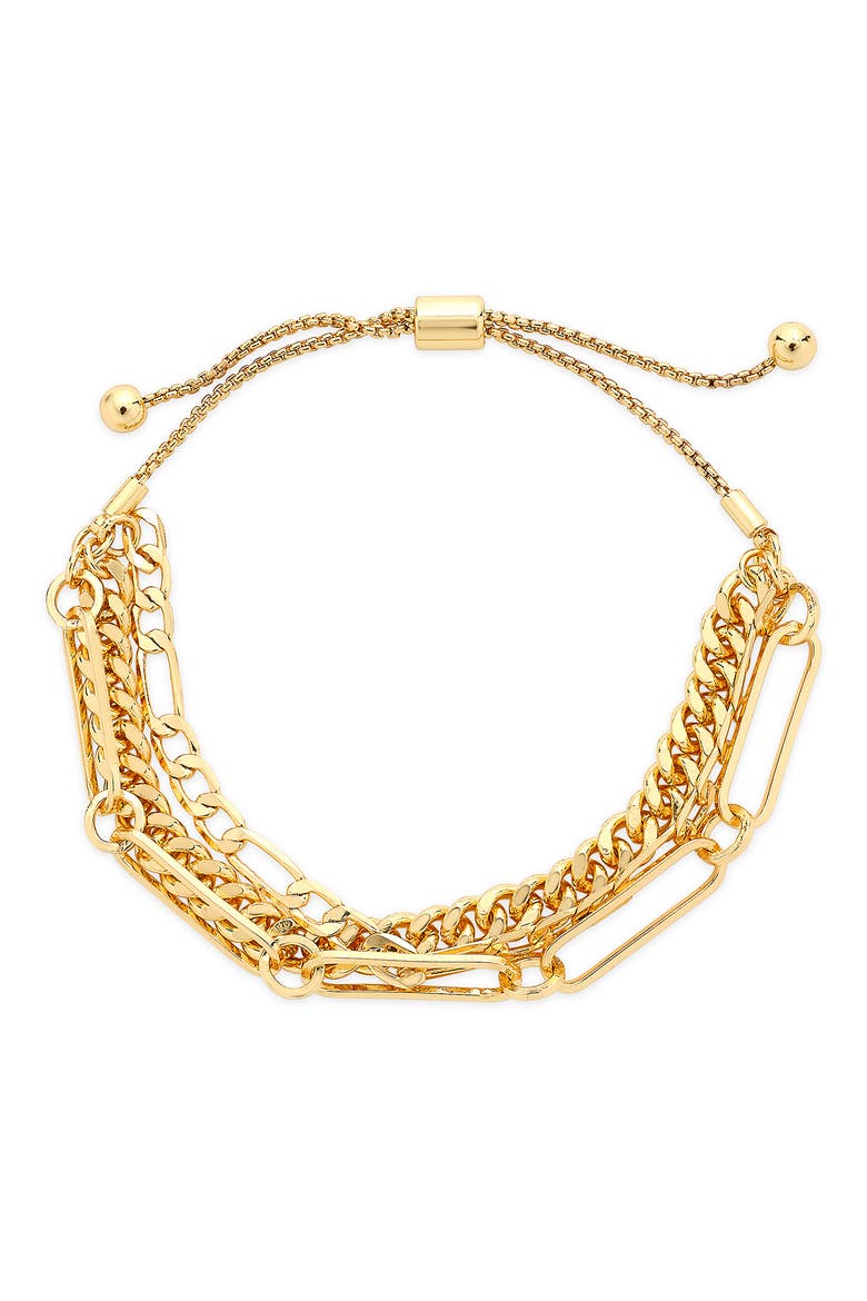 Rhodium Plated Layered Chain Bolo Bracelet, Main, color, GOLD