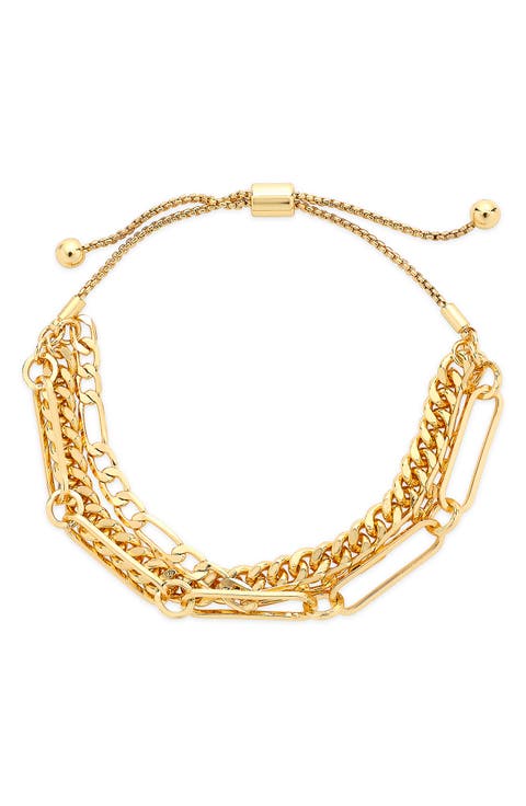 Rhodium Plated Layered Chain Bolo Bracelet