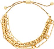 Sterling Forever Rhodium Plated Layered Chain Bolo Bracelet