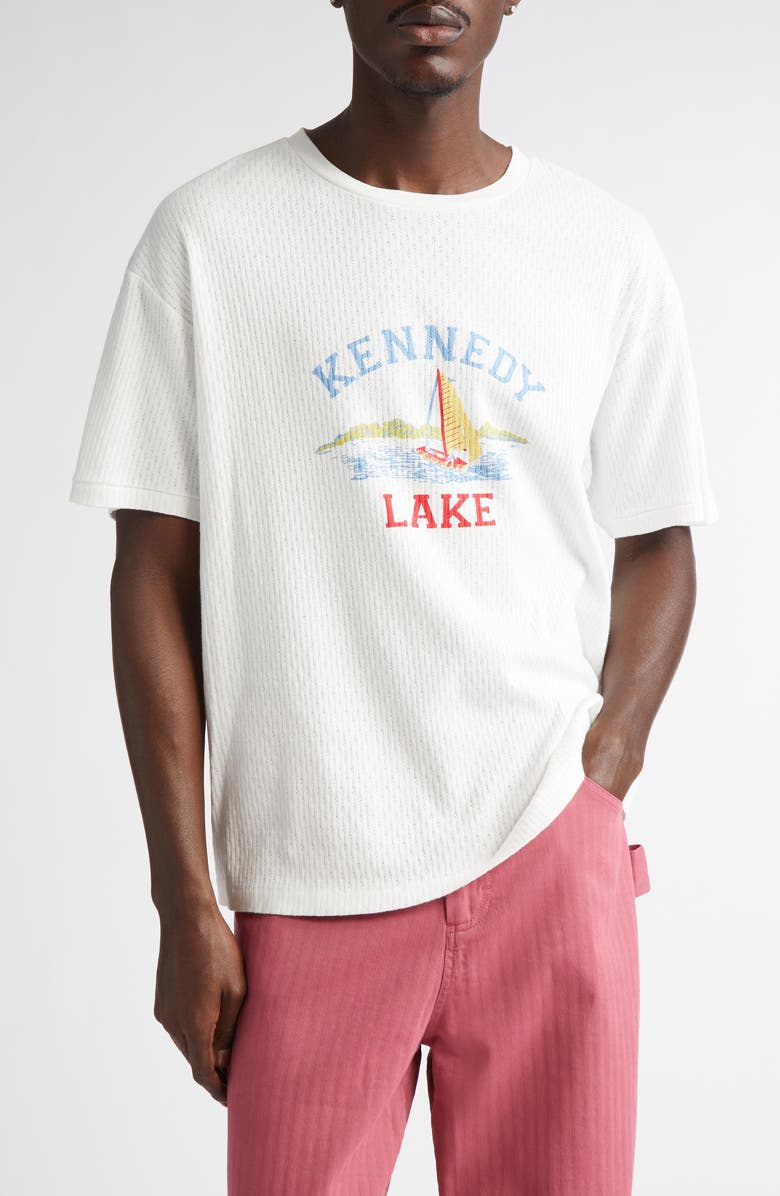 Bode Kennedy Lake Pointelle Cotton Graphic T-Shirt, Main, color, Cream
