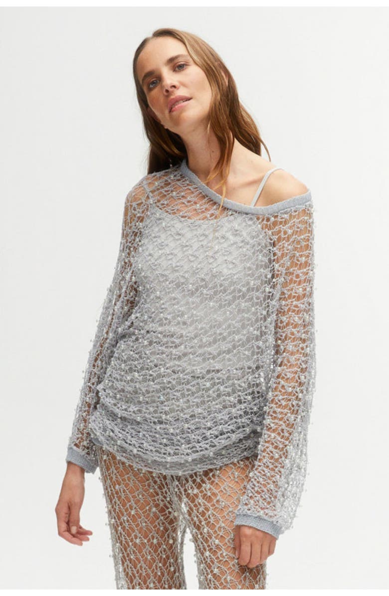 Nocturne Beaded Mesh Knit Top, Main, color,