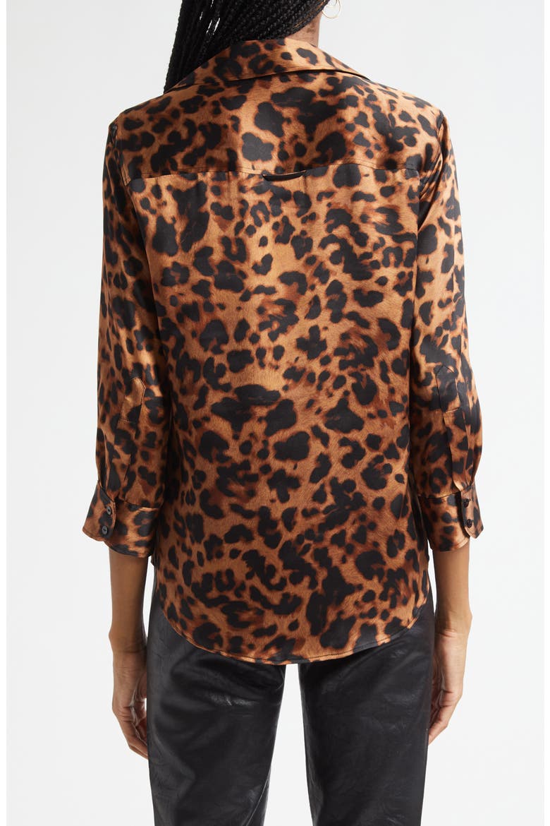 Dani Leopard Print Silk Button-Up Shirt, Alternate, color, BROWN MULTI AMUR LEOPARD