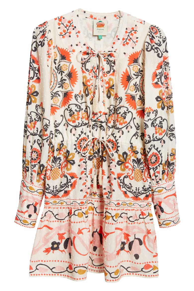 Embroidered Detail Mixed Print Long Sleeve Cotton Dres, Alternate, color, CASHEW MANDALA CREAM