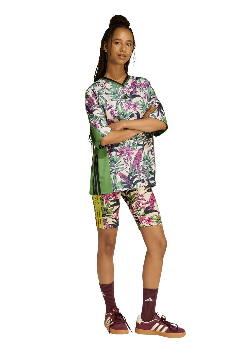 adidas x FARM Rio Bike Shorts, Alternate, color, Crystal Linen/ Fuchsia/ Lime