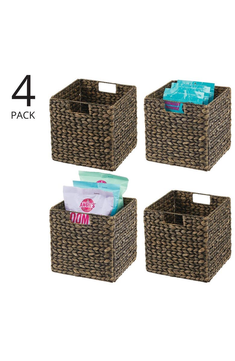 mDesign Woven Hyacinth Kitchen Basket Organizer with Handles - 4 Pack, Alternate, color, Black Wash