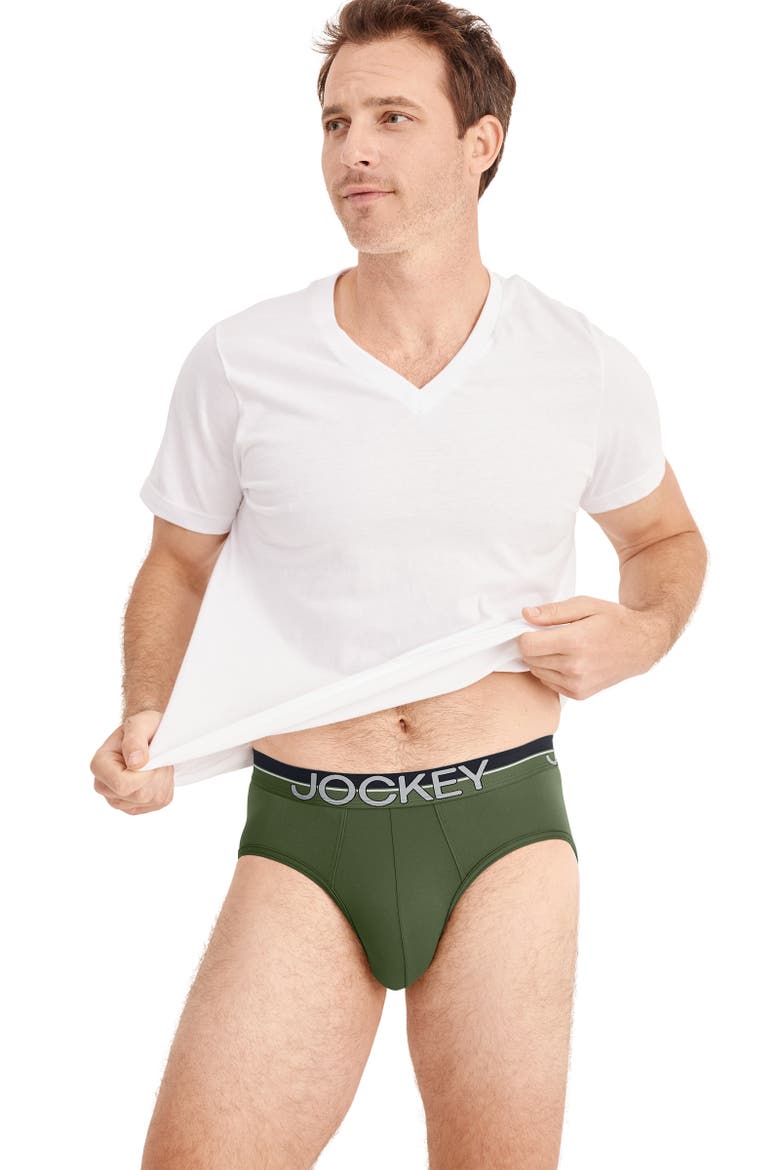 Mens Infinite Cool Microfiber Stretch Brief - 3 Pack, Alternate, color, Military Green/Battleship Grey
