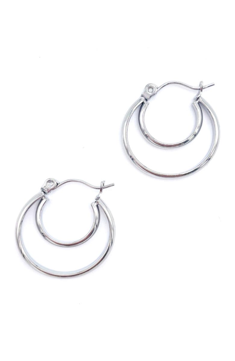 Adornia Crescent Midi Hoop Earrings, Main, color, Silver