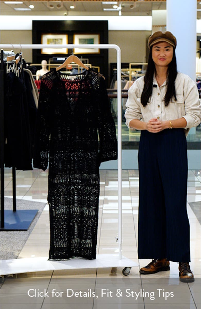 Lace Knit Long Sleeve Cover-Up Midi Dress, sales video thumbnail